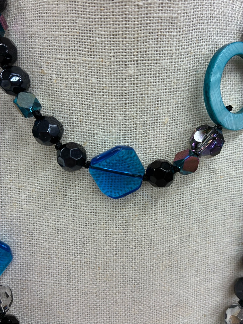 Artisan Sapphire Blue Glass Pottery Multi-Bead Statement Necklace - Picture 9 of 11